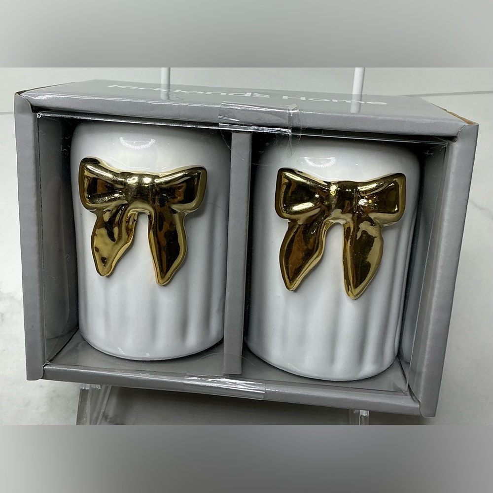 Kirkland Set Salt & Pepper Shaker White With Gold Bows New